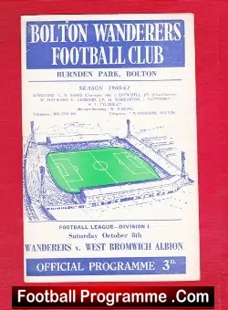 Bolton Wanderers v WBA 1960 - football programme