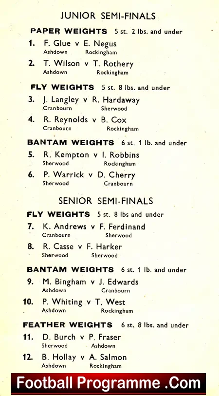 Boxing Programme Tournament Woodlands County School 1951