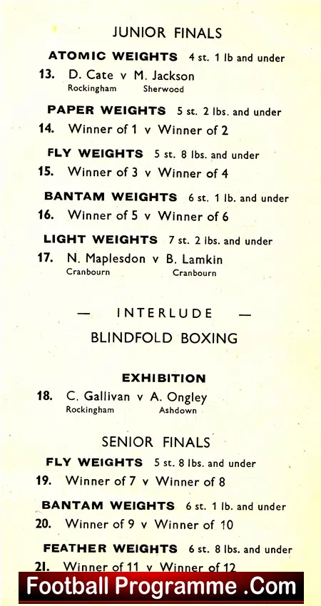 Boxing Programme Tournament Woodlands County School 1951