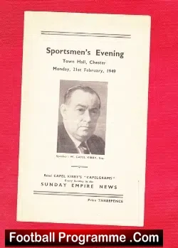Chester Town Hall Sportsmens Evening 1949 - Plus Joe Mercer - football programme