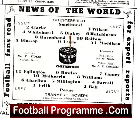 Chesterfield v Tranmere Rovers 1959 – Multi Autographed