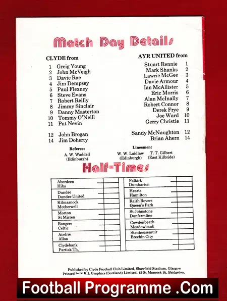 Clyde v Ayr United 1983 – Multi Autographed Signed