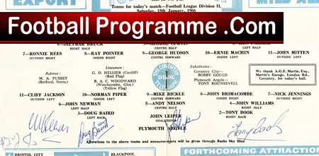 Coventry City v Plymouth Argyle 1966 – Multi Autographed