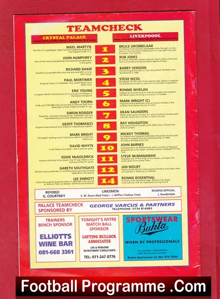 Crystal Palace v Liverpool 1992 - Multi Autographed Signed