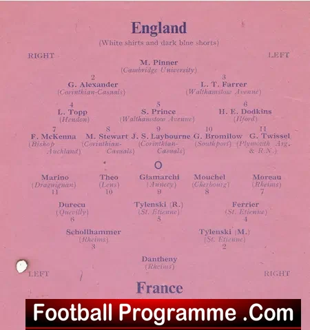England v France 1956 – Amateur International Game Dulwich