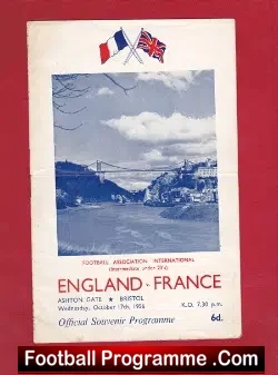 England v France 1956 - U23 at Bristol - A'court + Groves - football programme
