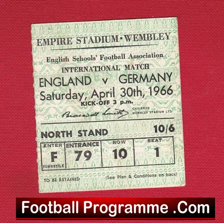 England v Germany 1966 – Schools International + Ticket