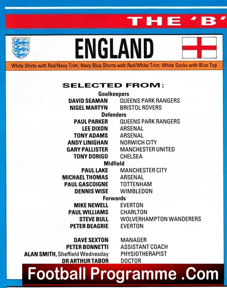 England v Italy 1989 – B international at Brighton