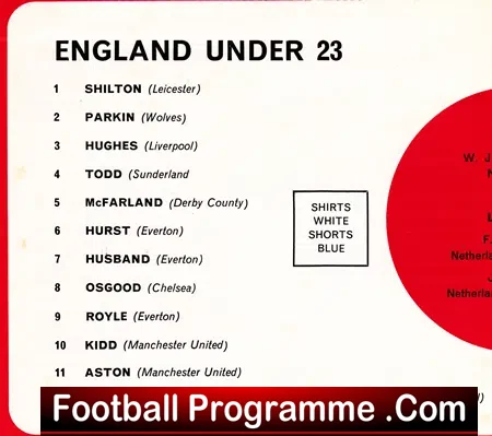 England v Russia 1969 – Under 23 Old Trafford – Hurst + Shilton