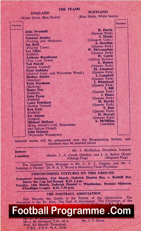 England v Scotland 1970 – Amateur International at Dulwich