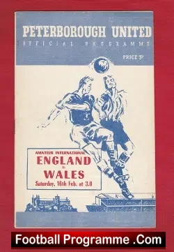 England v Wales 1957 - Amateur International at Peterborough Utd - football programme