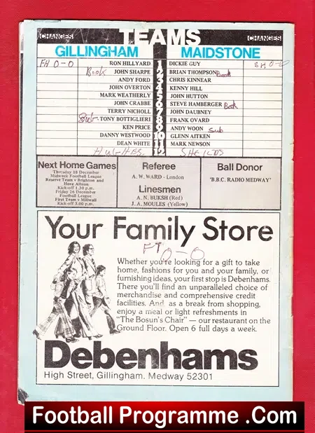Gillingham v Maidstone United 1980 – Multi Autographed
