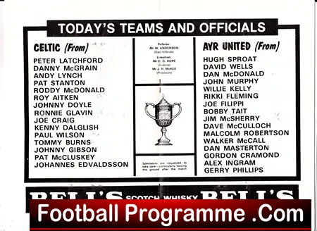 Glasgow Celtic v Ayr United 1977 – Multi Autographed Signed
