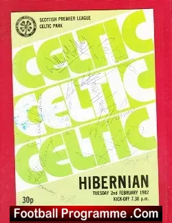 Glasgow Celtic v Hibernian Hibs 1982 - Multi Autographed - football programme