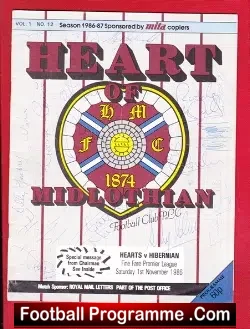 Heart Of Midlothian v Hibernian Hibs 1986 - Multi Autographed - football programme
