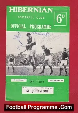 Hibernian Hibs v St Johnstone 1969 - Multi Autographed Signed - football programme