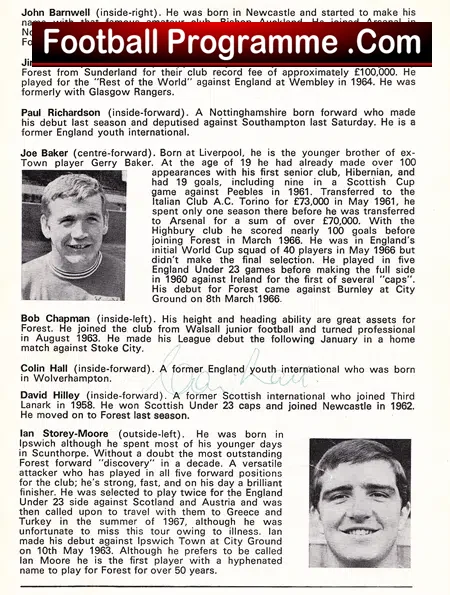 Ipswich Town v Nottingham Forest 1968 – Multi Autographed Signed