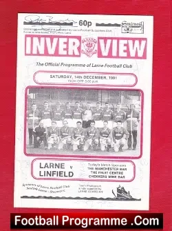 Larne v Linfield 1991 – Multi Autographed Signed