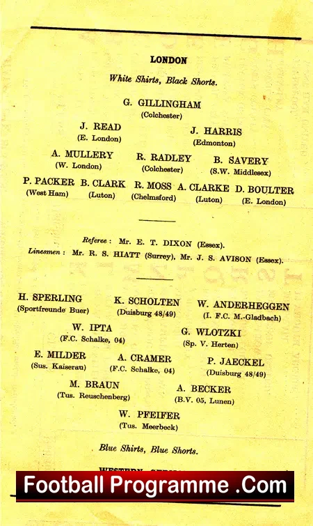 London Boys v West Germany 1957 – at Charlton + Mullery