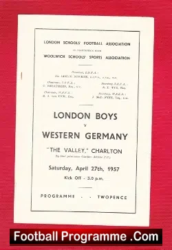 London Boys v West Germany 1957 – at Charlton + Mullery