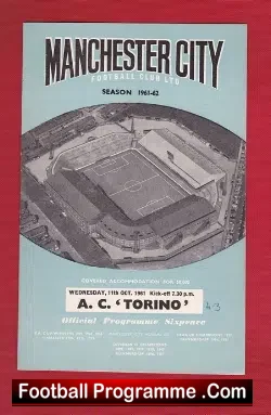 Manchester City v AC Torino 1961 - football programme