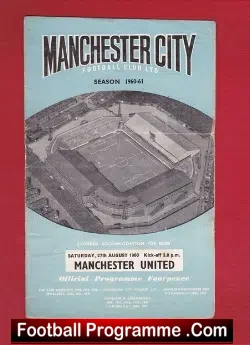 Manchester City v Manchester United 1960 Multi Autographed + Law