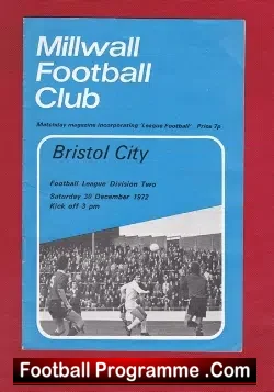 Millwall v Bristol City 1972 - football programme