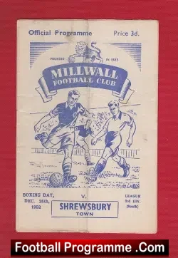 Millwall v Shrewsbury Town 1952 - football programme