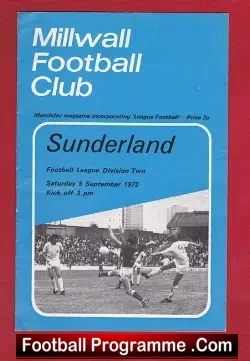 Millwall v Sunderland 1972 - football programme