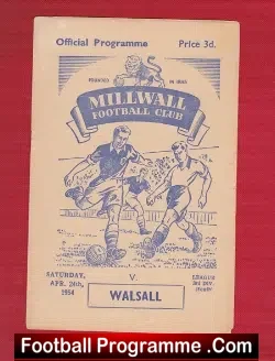 Millwall v Walsall 1954 - football programme