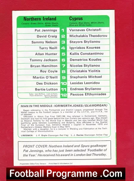 Northern Ireland v Cyprus 1973