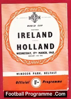 Northern Ireland v Holland 1965 - Plus George Best - football programme