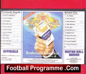 Plymouth Argyle v Bristol City 1980s – Multi Signed Team Sheet