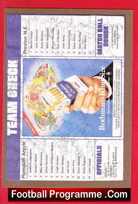 Plymouth Argyle v Preston 1980 – Multi Signed Autographed