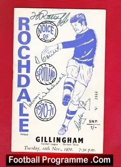 Rochdale v Gillingham 1970 - Multi Autographed Signed - football programme