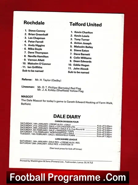 Rochdale v Telford United 1984 – Multi Autographed Signed