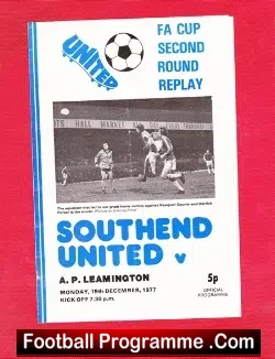 Southend United v A P Leamington 1977 - FA Cup Replay - football programme