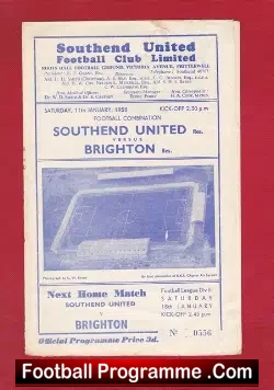 Southend United v Brighton 1958 - to clear - football programme
