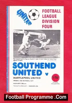 Southend United v Hartlepool United 1977 - football programme