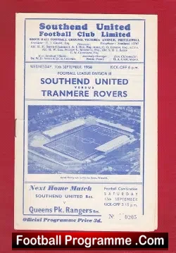 Southend United v Tranmere Rovers 1958 - football programme