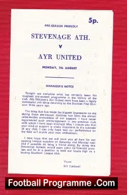 Stevenage Athletic v Ayr United 1972 – Pre Season Friendly