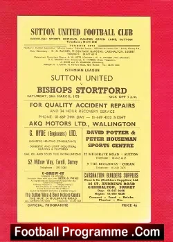 Sutton United v Bishops Stortford 1973
