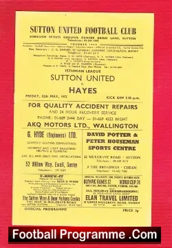 Sutton United v Hayes 1972