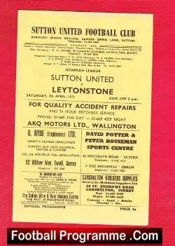 Sutton United v Leytonstone 1973