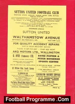 Sutton United v Walthamstow Avenue 1973