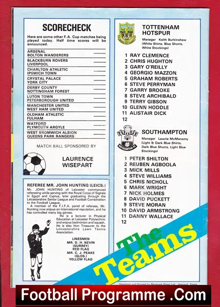 Tottenham Hotspur v Southampton 1983 – Multi Autographed