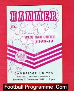 West Ham United v Cambridge United 1978 - football programme