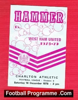 West Ham United v Charlton Athletic 1978 - football programme