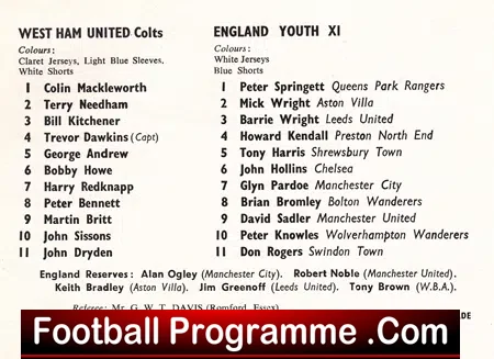 West Ham United v England 1963 – Youth Match + David Sadler