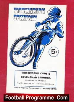 Workington Speedway v Birmingham 1971 - speedway programme